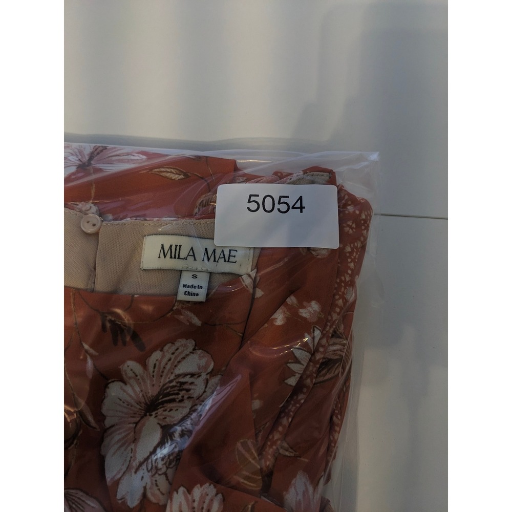 Mila Mae Midi Dress Womens Small Orange Floral Long Sleeve Belted Flowy Boho - Picture 10 of 10